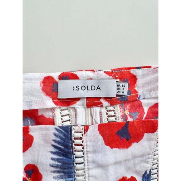 ISOLDA Floral Print Cotton Voile Embroidered Cropped Long Sleeve Blouse, Size 2 - Picture 13 of 16